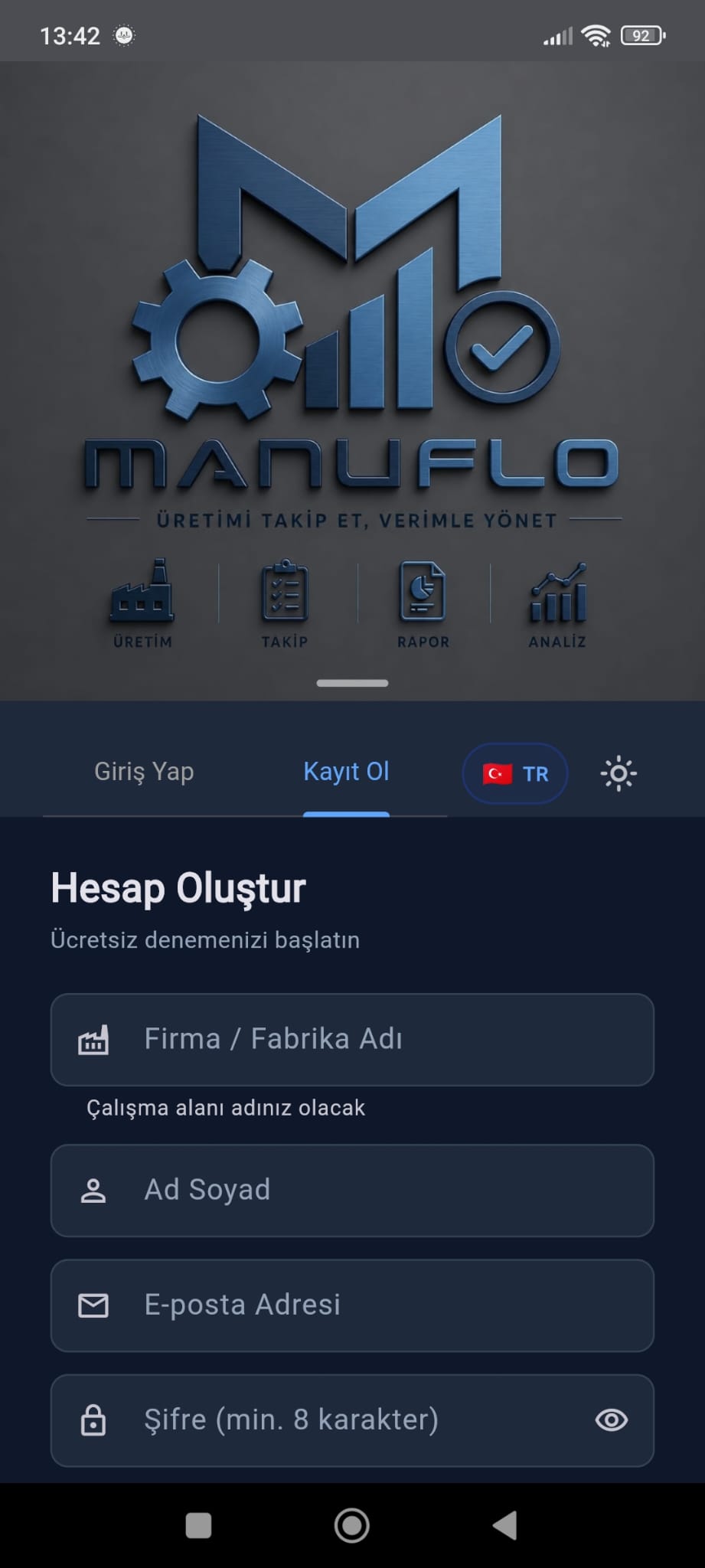 Kayıt ekranı