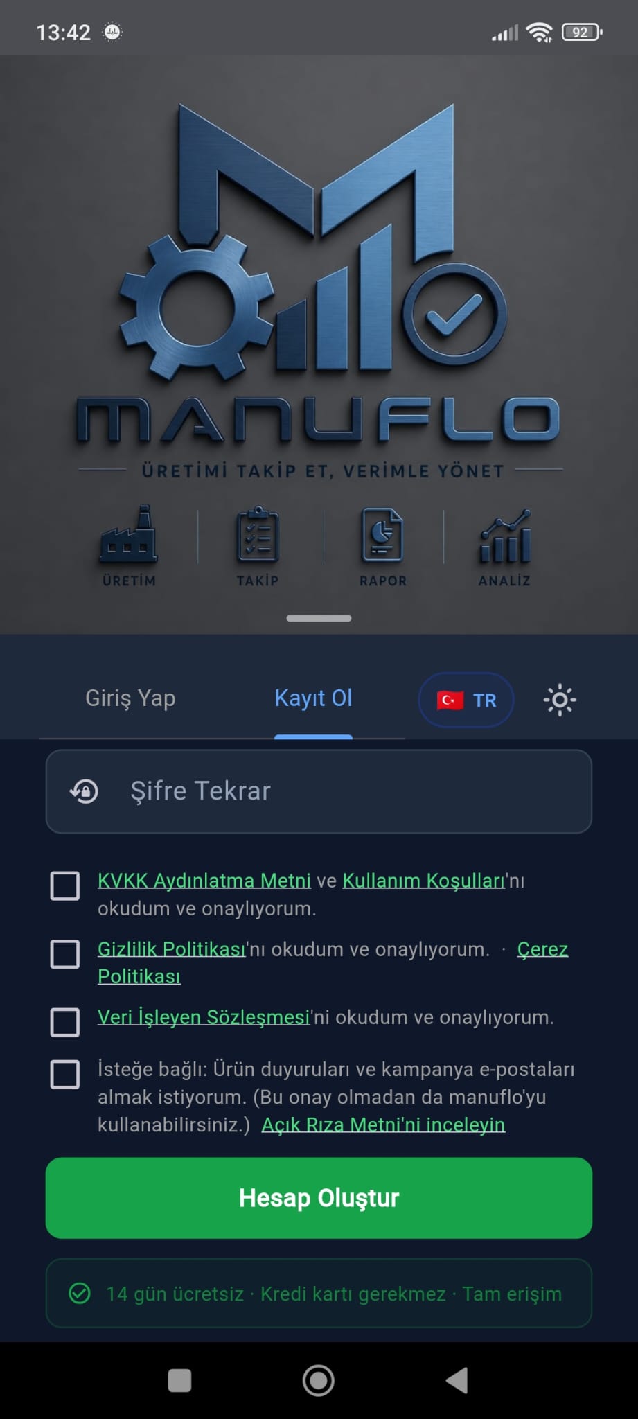 Hesap oluştur