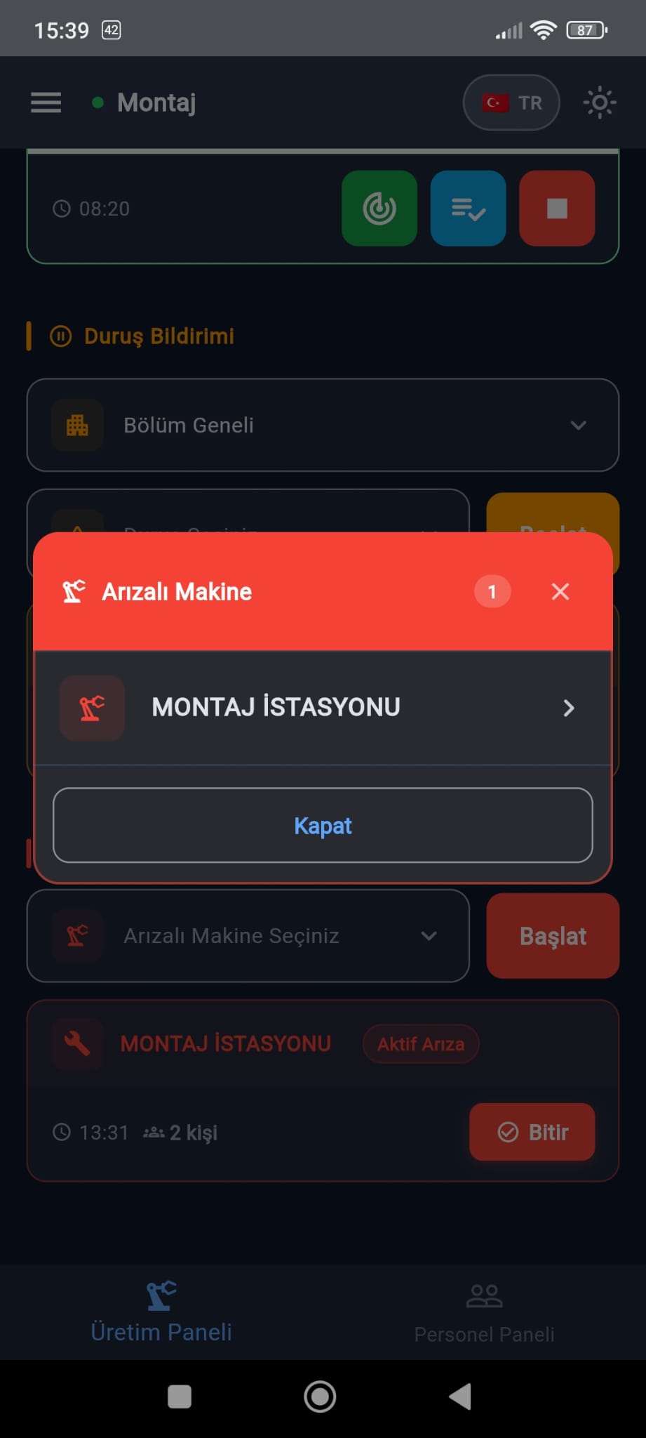Arıza - makine listesi
