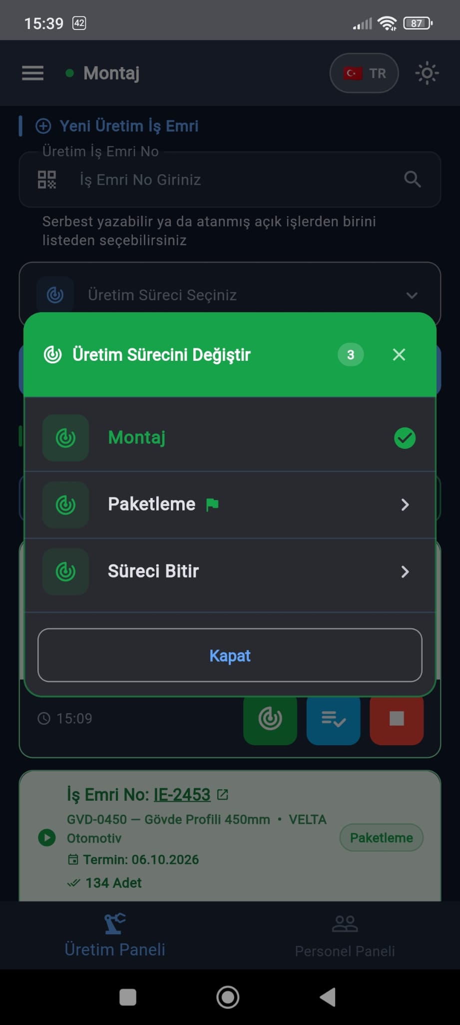Süreç/durum listesi