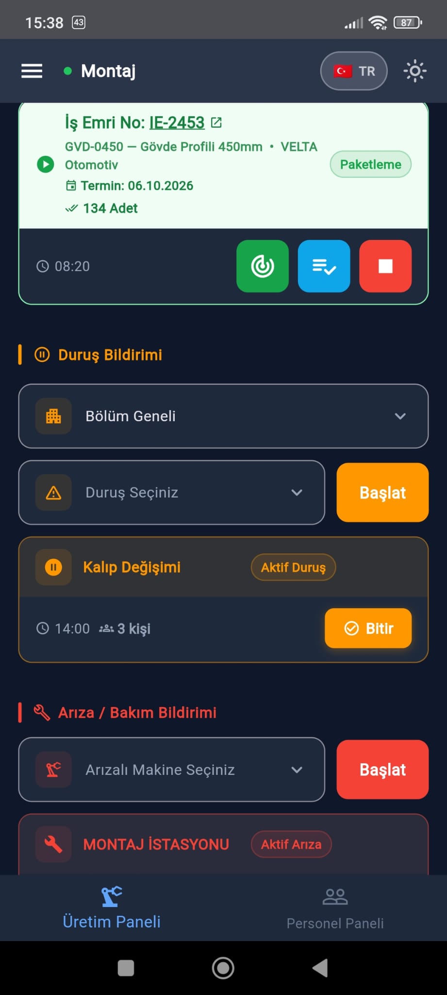 Duruş/Arıza bildirimi