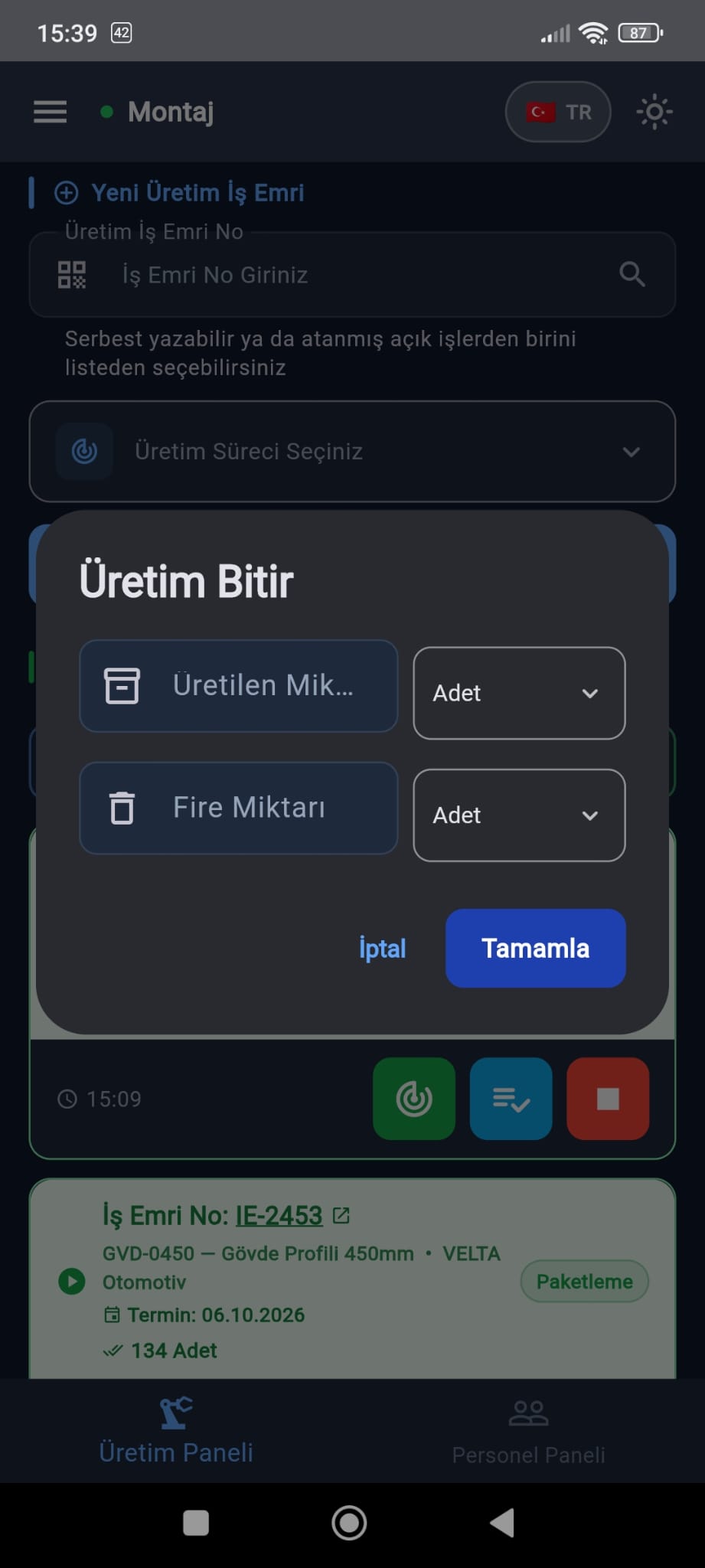 Üretim miktarı