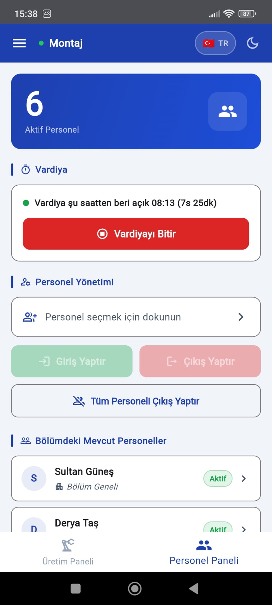Personel giriş/çıkış