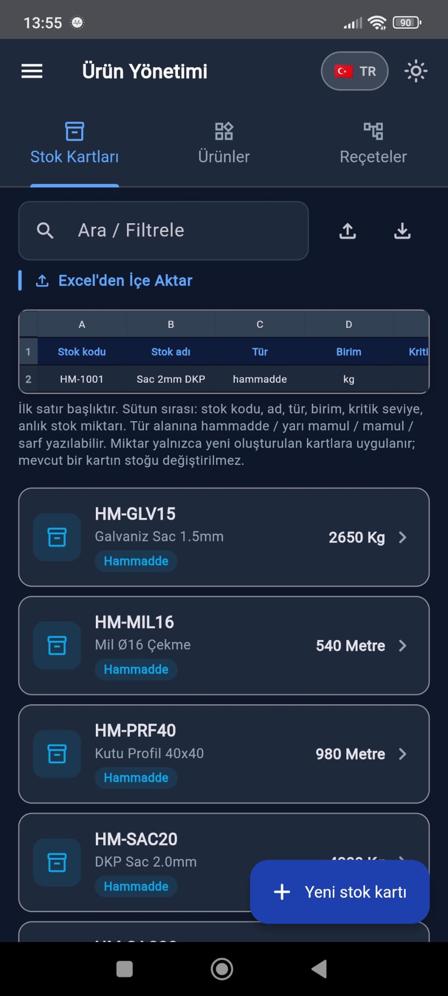 Stok kartları
