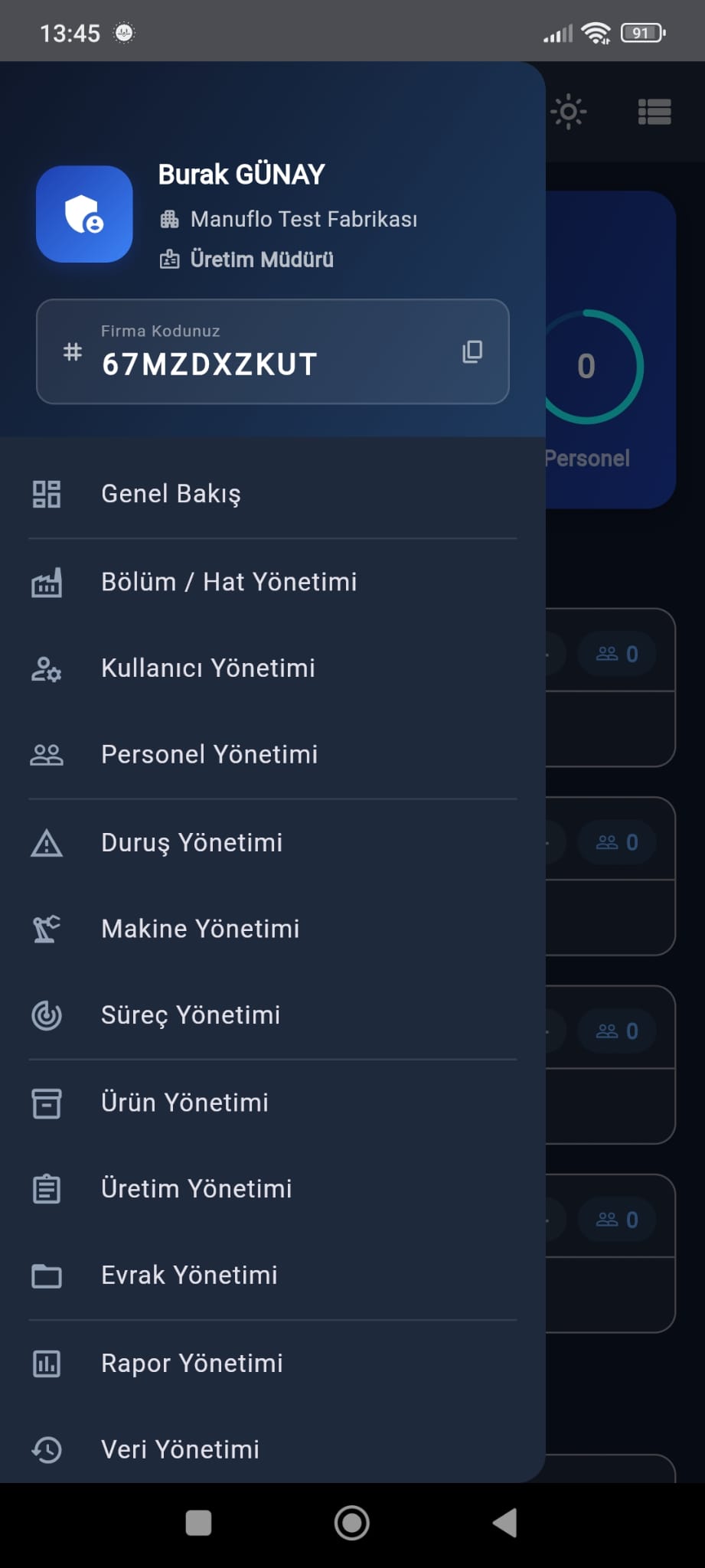 Yönetici menüsü