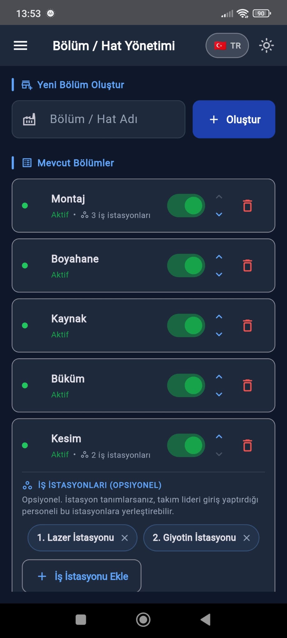 Bölüm / Hat yönetimi