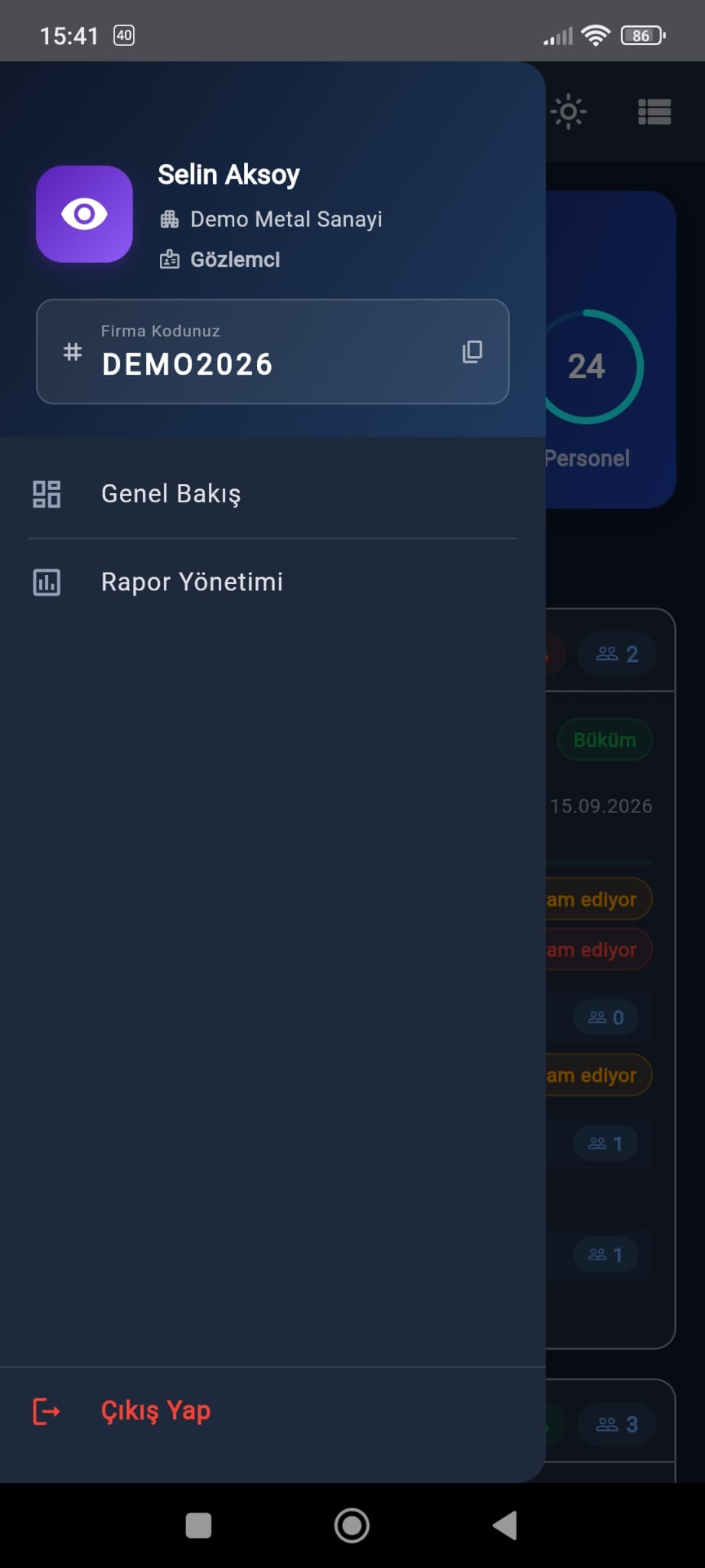 Gözlemci menüsü