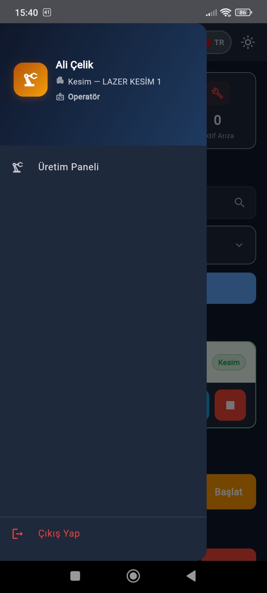 Operatör menüsü